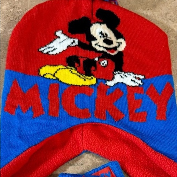 Mickey Mouse Red and Blue Kids Winter Hat and Gloves Set, Toddler Size - Picture 2 of 3
